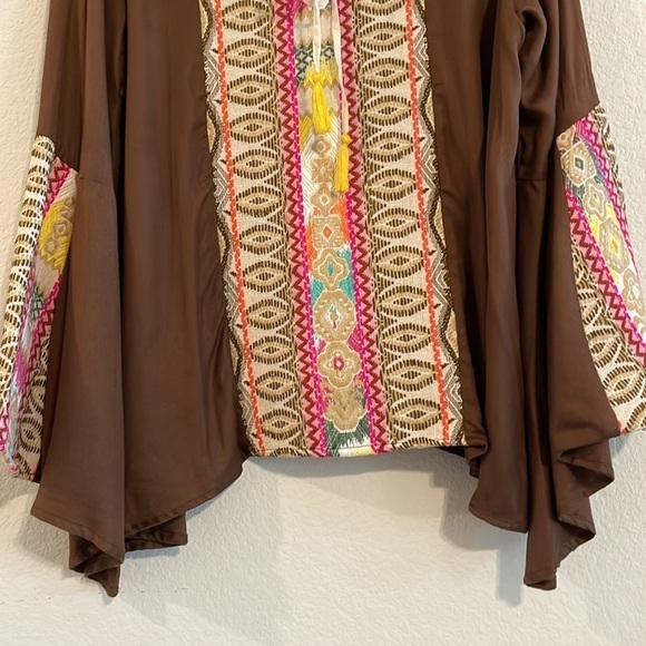 Judith March Anthropologie Women Tunic Large Brown Embroidered Lagenlook - Picture 5 of 16
